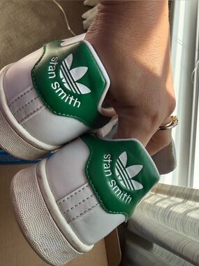 adidas White Sneakers with Green Heel Tab